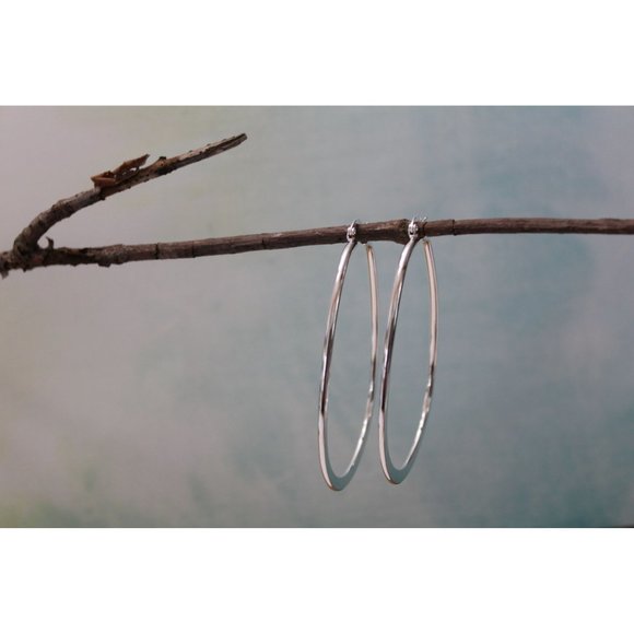 New Very Large Oval Hoop Earrings Sterling Silver 925 E80 - Picture 3 of 5